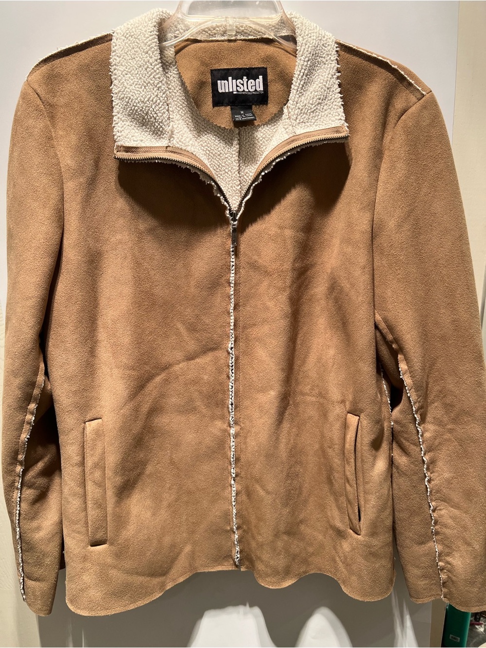 Tan Bomber Jacket with Cream Sherpa Lining Size Medium